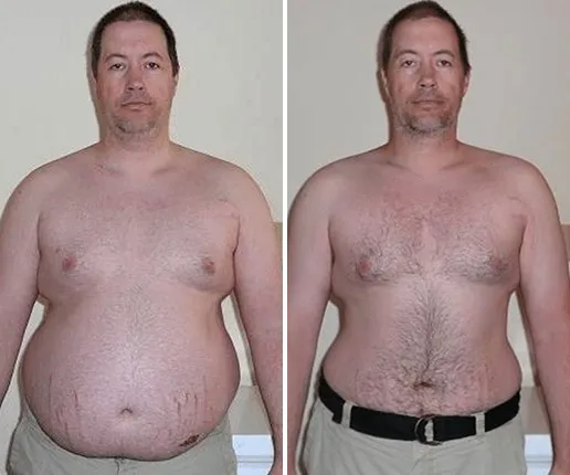 Mike S. before and after — Lost 75 lbs & 24 inches
