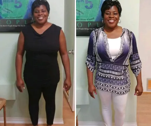Valerie C. before and after — Lost 40 lbs & 9 inches